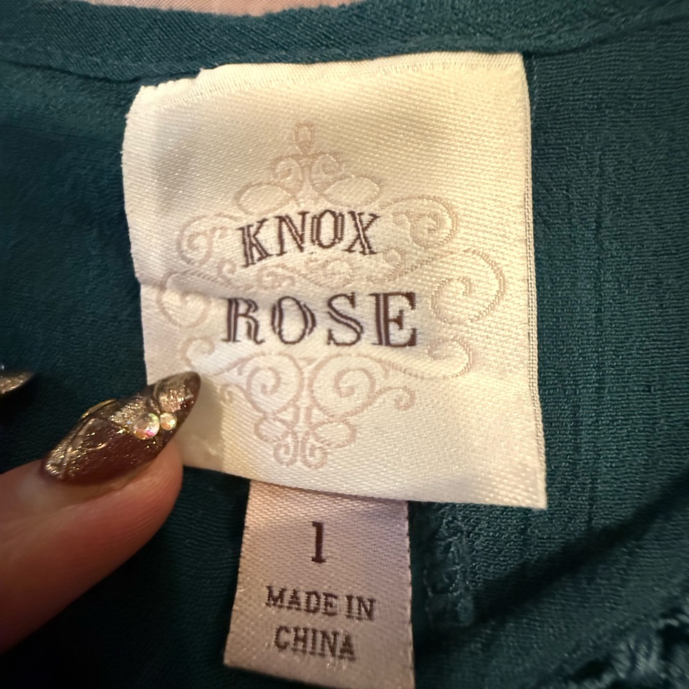 Knox Rose Green Embroidered 3/4 Sleeve Blouse Size Large - Picture 4 of 9